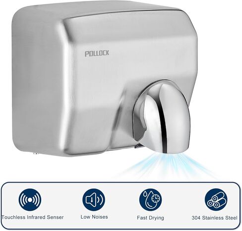 Commercial Hand Dryer Wall Mounted, Stainless Steel Electric Hand Dryer for Bathroom,1600 W Automatic High Speed Warm Wind Hand Blower, 110V Plug in, 8-10s Second Dry, for Industry Business Restrooms in Kuwait