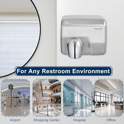 Commercial Hand Dryer Wall Mounted, Stainless Steel Electric Hand Dryer for Bathroom,1600 W Automatic High Speed Warm Wind Hand Blower, 110V Plug in, 8-10s Second Dry, for Industry Business Restrooms in Kuwait