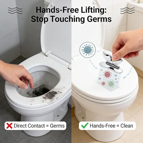 2 Pcs Toilet Seat Lifter Handle Sanitary Commode Lid Lifter Self Adhesive Seat Cover Lifting Tab Bathroom Accessories Avoid Touching Silver (Pack of 2) in Saudi Arabia