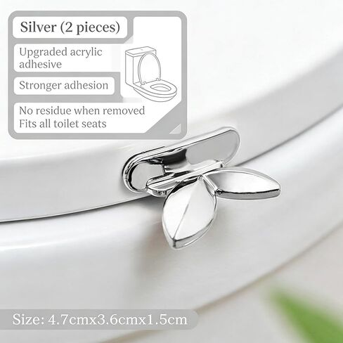 2 Pcs Toilet Seat Lifter Handle Sanitary Commode Lid Lifter Self Adhesive Seat Cover Lifting Tab Bathroom Accessories Avoid Touching Silver (Pack of 2) in Saudi Arabia