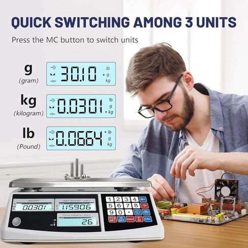 Industrial Counting Scale, Coin Scale to weigh Coins for Collectors, Scale for Parts and Coins,Digital Inventory Scale with Alarm Mode, (30kg/66lb, 0.1g), g/kg/lb in Kuwait