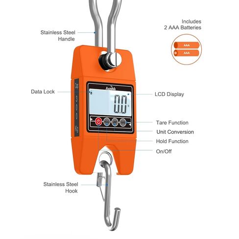 Hanging Weight Scale 400KG/880LB, Stainless Steel Digital Crane Scale, Suitable for Outdoor Farm Hunting Travel and Fishing (Orange) in Kuwait