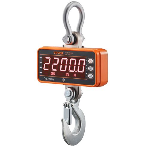 VEVOR Digital Crane Scale, 1100 lbs/500 kg Max Capacity, Heavy Duty Industrial Hanging Scale with Cast Aluminum Case & LCD Display, 0.2 lbs Division & 3 Unit Switch, Auto-Off Setting for Garage in Saudi Arabia