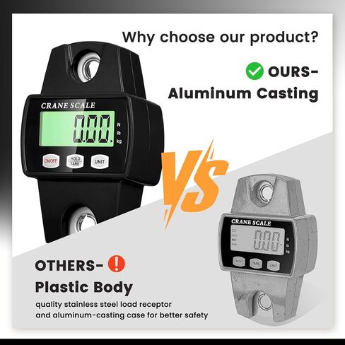 مقياس معلق رقمي، مقياس رافعة 880 رطل/400 كجم، مقياس معلق رقمي محمول، مقياس رافعة صغير مع شاشة LCD وخطافات، جسم من سبائك الألومنيوم للصيد، في الهواء الطلق، صيد الأسماك، المزرعة (أسود) in Kuwait