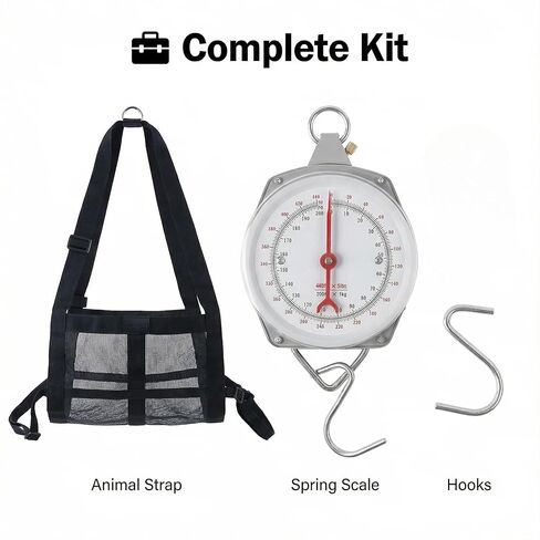 ميزان تعليق ميكانيكي بوزن 440 رطل مع حبال العجل | مجموعة وزن الحيوانات 2 في 1 للعجول والماعز والأغنام والكلاب | قرص زنبركي عالي التحمل وسهل القراءة لمزرعة المزرعة. in Kuwait