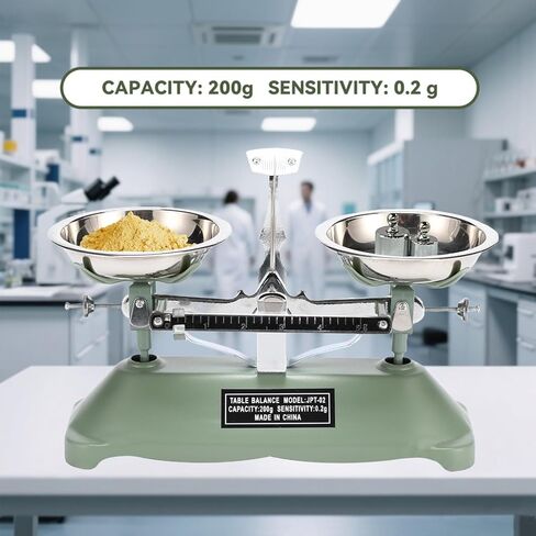 ميزان ميزان ميكانيكي 200 جرام/0.2 جرام مع مقلاة وزن من الفولاذ المقاوم للصدأ، أوزان معايرة لمختبر العلوم وأداة التدريس في الفصول الدراسية in Kuwait
