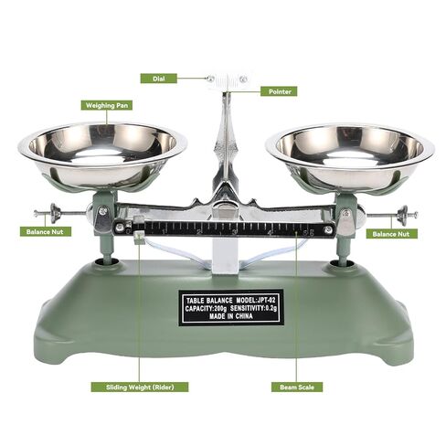 ميزان ميزان ميكانيكي 200 جرام/0.2 جرام مع مقلاة وزن من الفولاذ المقاوم للصدأ، أوزان معايرة لمختبر العلوم وأداة التدريس في الفصول الدراسية in Kuwait