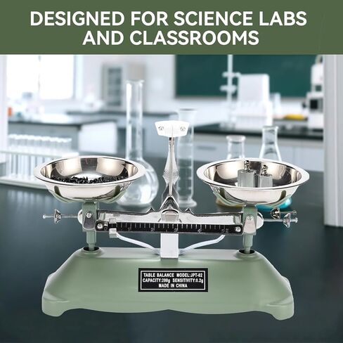 ميزان ميزان ميكانيكي 200 جرام/0.2 جرام مع مقلاة وزن من الفولاذ المقاوم للصدأ، أوزان معايرة لمختبر العلوم وأداة التدريس في الفصول الدراسية in Kuwait