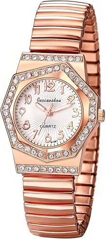 Avaner Women's Elastic Wrist Watches: Rhinestones Stretch Band Rosegold Octagonal Analog Quartz Bling Watch in Kuwait