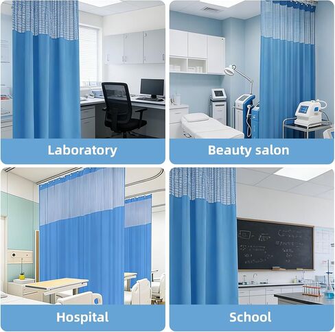 60" W x 96" L/5x8FT Inherent Flame Retardant Hospital Curtain, Privacy Curtain Room Divider Curtain with Grommets, Flame Resistant Medical Cubicle Curtain for Hospital Clinic Lab School, Blue in Kuwait
