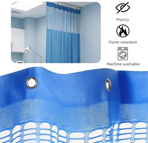 60" W x 96" L/5x8FT Inherent Flame Retardant Hospital Curtain, Privacy Curtain Room Divider Curtain with Grommets, Flame Resistant Medical Cubicle Curtain for Hospital Clinic Lab School, Blue in Kuwait
