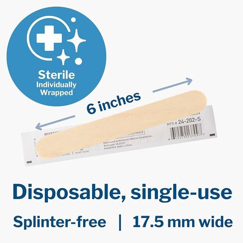 McKesson Tongue Depressors [100 Count] Adult Size, Sterile, Individually Wrapped, Wood, Unflavored, Splinter-Free, 6 in – Use for Medical, Arts, Crafts, Spa in Kuwait