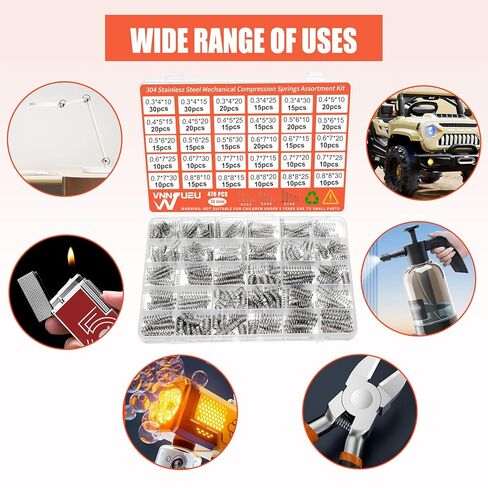 470PCS 304 Stainless Steel Compression Springs Assortment Kit, Hardware Spring kit30 Sizes Small Mechanical Springs with Plastic Box for Electronics Repair, DIY Model Industrial Maintenance in Kuwait