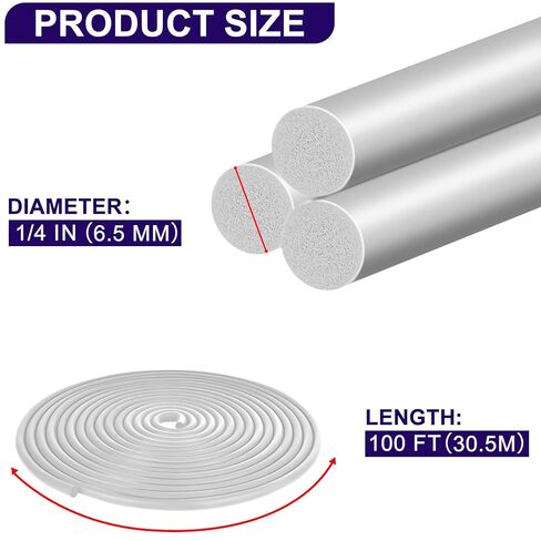 ToLanbbt EPDM Backer Rod 1/4In x 100FT, Weather Stripping Seal Rubber Caulk Saver Round Backing Rod for Concrete Expansion Joints, Driveway Cracks, Gaps Filler (Gray) in Kuwait