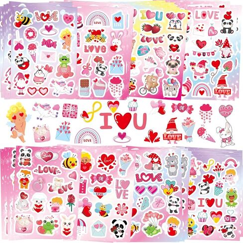 UPINS 48 Sheets Valentine Heart Stickers, Colorful Heart Stickers Kids Valentine Stickers for Labels Scrapbook Love Wedding Party Decor in Kuwait