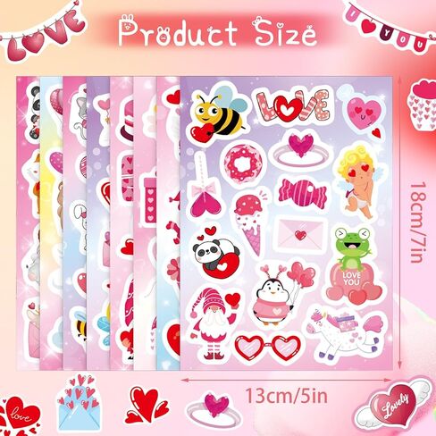 UPINS 48 Sheets Valentine Heart Stickers, Colorful Heart Stickers Kids Valentine Stickers for Labels Scrapbook Love Wedding Party Decor in Kuwait