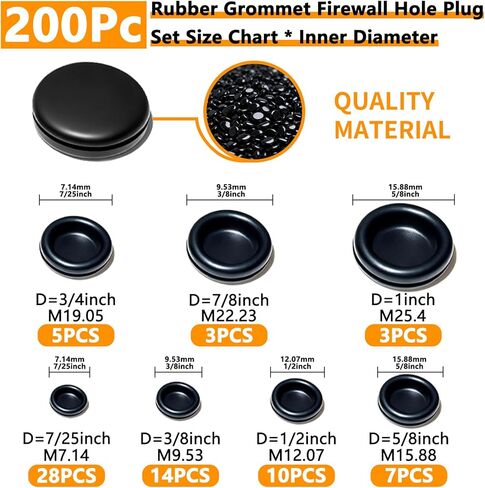 Rubber Grommet Kit 70 Pack - 7 Sizes Firewall Rubber Hole Plugs Rubber Grommets for Wiring, Automotive, Home Improvement Cord Pipe Wire Organization in Saudi Arabia