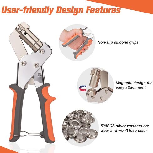 Grommet Tool Kit, 500 pcs Tarp Grommet Eyelet Tool Kit for Fabric with 3/8Inch 10mm Grommets, Manual Grommets Press Fabric Hole Punch for Tarp, Fabric, Banner and Canvas in Kuwait
