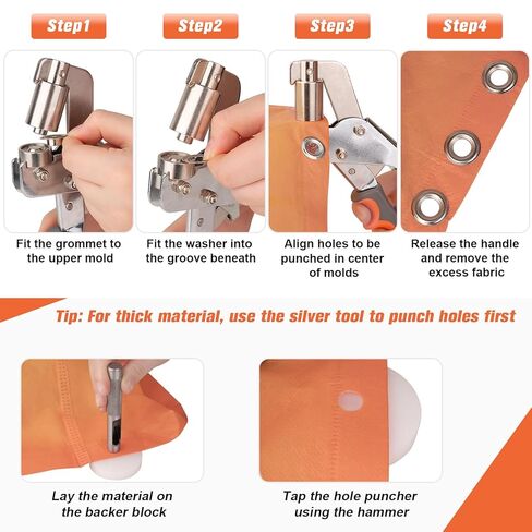 Grommet Tool Kit, 500 pcs Tarp Grommet Eyelet Tool Kit for Fabric with 3/8Inch 10mm Grommets, Manual Grommets Press Fabric Hole Punch for Tarp, Fabric, Banner and Canvas in Kuwait