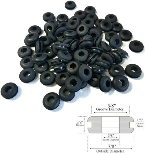 Pack of 50 Rubber Grommets 3/8" Inside Diameter - 1/8" Groove Width - Fits 5/8" Drill Holes. Ideal for Sealing, DIY Projects, Wire Protection, and Cable Management in Kuwait