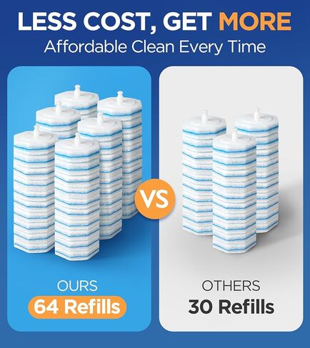 64 Count Toilet Wand Refills for Clorox Toilet Wand, 5X Cleaning Power Toilet Bowl Cleaners with Exclusive Formula, High-Density Disposable Toilet Brush Scrubber - No Falling Apart, Fresh Fragrance in Kuwait