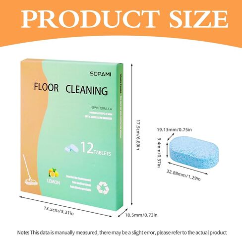 SOPAMI 12pcs Floor Cleaning Solution Tablet Deep Cleans for Multiple Hard Floors, Tile and Vinyl Floors，Suitable With All Robot Vacuums with Mopping and Cordless Wet/Dry Vacuum Mop Cleaner lemon Scent in Kuwait