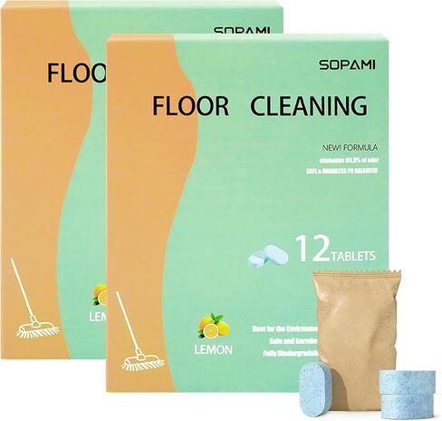 SOPAMI 24pcs Floor Cleaning Solution Tablet Deep Cleans for Multiple Hard Floors, Tile and Vinyl Floors，Suitable With All Robot Vacuums with Mopping and Cordless Wet/Dry Vacuum Mop Cleaner lemon Scent in Kuwait