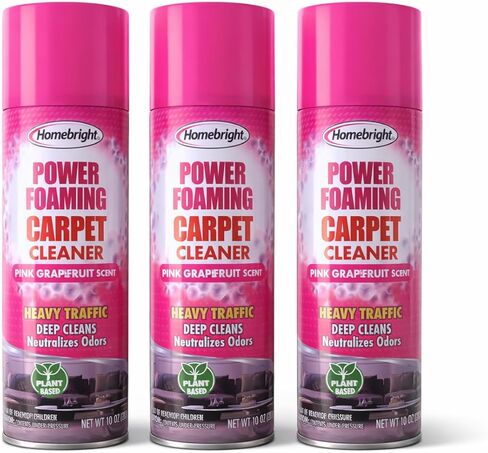 Homebright Power Foaming Carpet Cleaner, Pink Grapefruit Scent, 10 oz – Plant-Based Heavy Traffic Deep Cleaner & Odor Neutralizer(Pack of 3) in Saudi Arabia