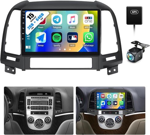 [4+64g] 8-Corroid 13 Car Stereo لـ Hyundai Santa Fe 2006-2012 مع Carplay و Android Auto ، راديو سيارة 9 بوصة مع رابط المرآة Bluetooth FM/RDS WiFi GPS SWC Dual USB+AHD كاميرا احتياطية in Saudi Arabia