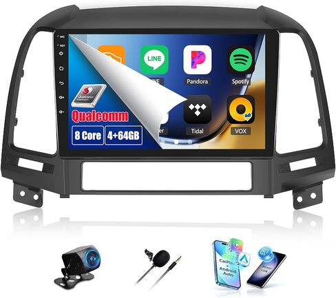 [4+64G] 8-Core Android 13 Car Stereo for Hyundai Santa Fe 2006-2012 with Wireless Carplay&Android Auto,9 Inch Car Radio with Mirror Link Bluetooth FM/RDS WiFi GPS SWC Dual USB+AHD Backup Camera in Saudi Arabia