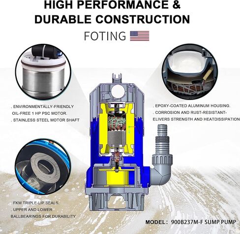 مضخة مياه غاطسة FOTING بقوة 1.5 حصان، 6300 جيجا في الساعة، مضخة مياه غاطسة نظيفة وقذرة، مضخة مياه كهربائية محمولة بالحرارة لتصريف حوض السباحة وحوض الاستحمام الساخن والحديقة في الطابق السفلي in Kuwait