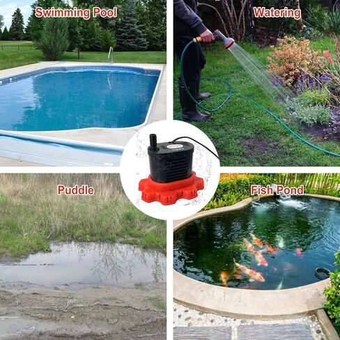AgiiMan Pool Cover Pump Above Ground - 850 GPH Submersible Water Pump for Pool Draining, Portable Small Sump Pumps with 16' Drainage Hose and 25' Power Cord, 3 Adapters, Black in Kuwait