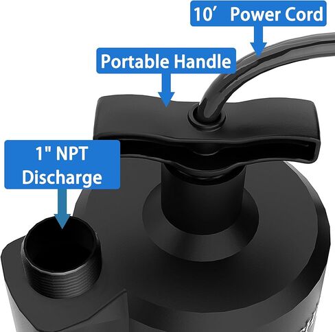 مضخة مستنقع Lanchez، مضخة مياه غاطسة 1/2 HP 2450GPH، مضخة نقل كهربائية محمولة من البلاستيك الحراري لحوض الاستحمام الساخن، حمام السباحة، الطابق السفلي، حديقة البركة، تصريف مع سلك بطول 10 أقدام in Kuwait