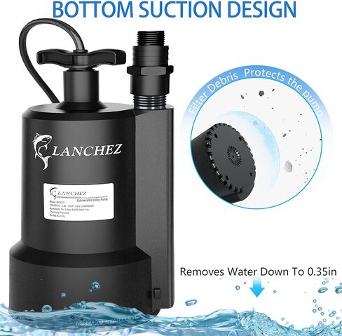 مضخة مستنقع Lanchez، مضخة مياه غاطسة 1/2 HP 2450GPH، مضخة نقل كهربائية محمولة من البلاستيك الحراري لحوض الاستحمام الساخن، حمام السباحة، الطابق السفلي، حديقة البركة، تصريف مع سلك بطول 10 أقدام in Kuwait