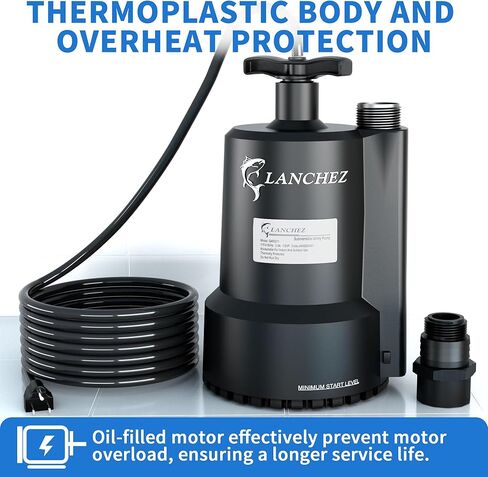 مضخة مستنقع Lanchez، مضخة مياه غاطسة 1/2 HP 2450GPH، مضخة نقل كهربائية محمولة من البلاستيك الحراري لحوض الاستحمام الساخن، حمام السباحة، الطابق السفلي، حديقة البركة، تصريف مع سلك بطول 10 أقدام in Kuwait