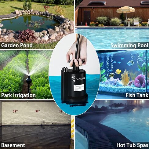 مضخة مستنقع Lanchez، مضخة مياه غاطسة 1/2 HP 2450GPH، مضخة نقل كهربائية محمولة من البلاستيك الحراري لحوض الاستحمام الساخن، حمام السباحة، الطابق السفلي، حديقة البركة، تصريف مع سلك بطول 10 أقدام in Kuwait