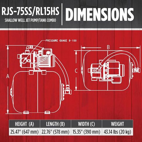 Red Lion RJS-75SS/RL15HS 115/230 Volt 3/4 HP, 12.8 GPM Stainless Steel Shallow Well Jet Pump and 15 Gallon Tank System, Stainless Steel, 602240 in Kuwait