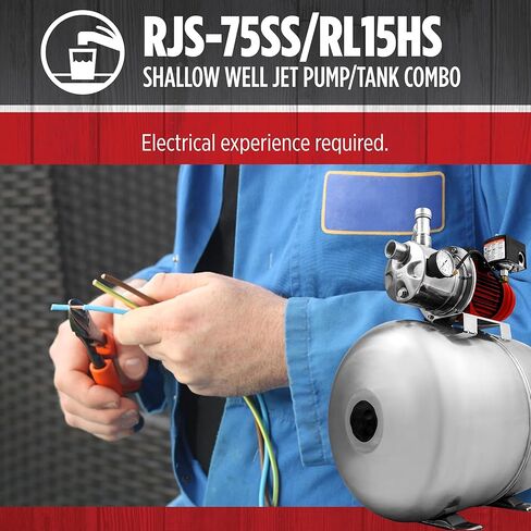 Red Lion RJS-75SS/RL15HS 115/230 Volt 3/4 HP, 12.8 GPM Stainless Steel Shallow Well Jet Pump and 15 Gallon Tank System, Stainless Steel, 602240 in Kuwait