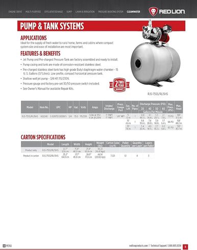 Red Lion RJS-75SS/RL15HS 115/230 Volt 3/4 HP, 12.8 GPM Stainless Steel Shallow Well Jet Pump and 15 Gallon Tank System, Stainless Steel, 602240 in Kuwait