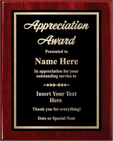Custom Plaque for Appreciation - Personalized Engraved Award - Choose Your Size, Customize Now! (8x10) in Kuwait