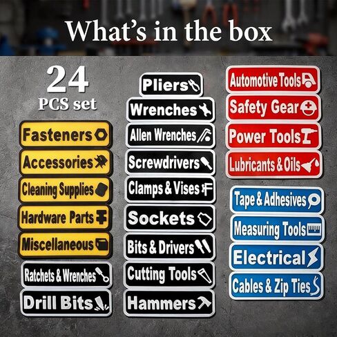 24 قطعة من ملصقات صندوق الأدوات المغناطيسية، ملصقات مغناطيسية ثلاثية الأبعاد لصندوق الأدوات، ملصقات مغناطيسية لأدراج صندوق الأدوات، علامات قابلة لإعادة الاستخدام لملصقات تمييز 4 ألوان in Kuwait