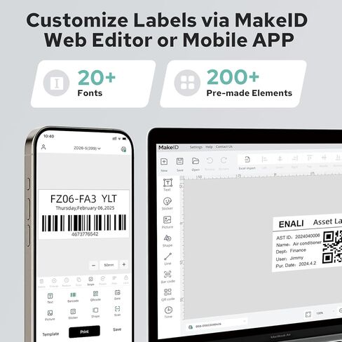 Makeid D50 Industrial Label Printer, Desktop Label Maker 2" Print Head, Mobile APP & PC Editor Compatible, 2600mAh Li-ion Battery, Come with 1.97" W x 26.24ft L Label Heavy-Duty Labeler for Job Sites in Saudi Arabia