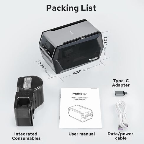Makeid D50 Industrial Label Printer, Desktop Label Maker 2" Print Head, Mobile APP & PC Editor Compatible, 2600mAh Li-ion Battery, Come with 1.97" W x 26.24ft L Label Heavy-Duty Labeler for Job Sites in Saudi Arabia