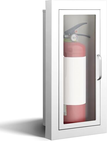 Zonon 1 Pcs Semi Recessed Fire Extinguisher Cabinet, Steel Wall Mount Cabinet with Magnetic Door & Handle, Acrylic Window, 2.5" Trim Frame, Fits 2.5/5/10 lb Fire Extinguishers, White in Saudi Arabia