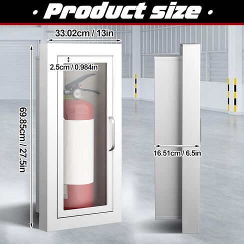 Zonon 1 Pcs Semi Recessed Fire Extinguisher Cabinet, Steel Wall Mount Cabinet with Magnetic Door & Handle, Acrylic Window, 2.5" Trim Frame, Fits 2.5/5/10 lb Fire Extinguishers, White in Saudi Arabia