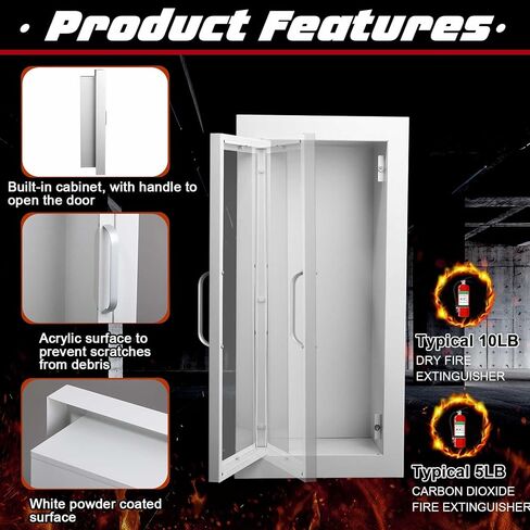 Zonon 1 Pcs Semi Recessed Fire Extinguisher Cabinet, Steel Wall Mount Cabinet with Magnetic Door & Handle, Acrylic Window, 2.5" Trim Frame, Fits 2.5/5/10 lb Fire Extinguishers, White in Saudi Arabia