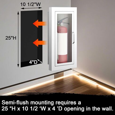 Zonon 1 Pcs Semi Recessed Fire Extinguisher Cabinet, Steel Wall Mount Cabinet with Magnetic Door & Handle, Acrylic Window, 2.5" Trim Frame, Fits 2.5/5/10 lb Fire Extinguishers, White in Saudi Arabia