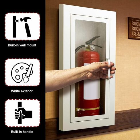 Zonon 1 Pcs Semi Recessed Fire Extinguisher Cabinet, Steel Wall Mount Cabinet with Magnetic Door & Handle, Acrylic Window, 2.5" Trim Frame, Fits 2.5/5/10 lb Fire Extinguishers, White in Saudi Arabia