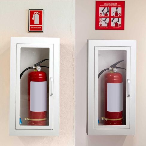 Zonon 1 Pcs Semi Recessed Fire Extinguisher Cabinet, Steel Wall Mount Cabinet with Magnetic Door & Handle, Acrylic Window, 2.5" Trim Frame, Fits 2.5/5/10 lb Fire Extinguishers, White in Saudi Arabia