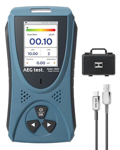 كاشف الإشعاع AEGTEST Radar-5633 كاشف الإشعاع النووي المحمول مع شاشة LCD، مقياس الجرعات القابلة لإعادة الشحن للكشف عن الأشعة السينية بيتا جاما، التدابير في CPM μSv/h μR/h μSv - أزرق in Kuwait